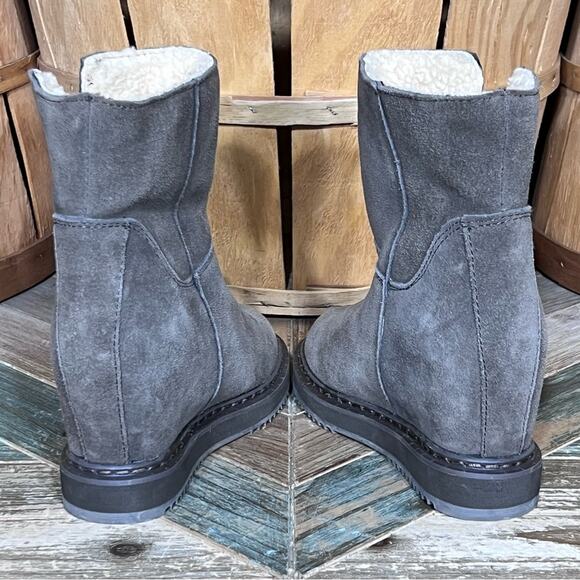 Aldo Gray Suede Shearling Fur Lined Zip-Up Wedge Heel Ankle Boots Women Size 6.5 - Picture 8 of 12